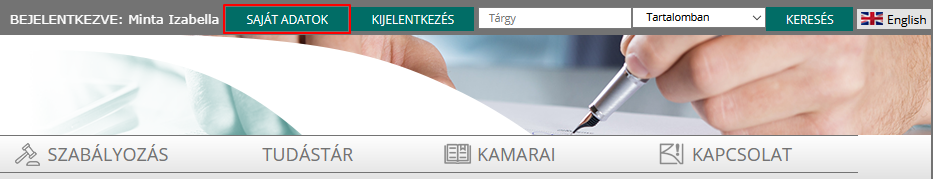 Adatszolgáltatásba bejelentkezve - Saját adatok gomb