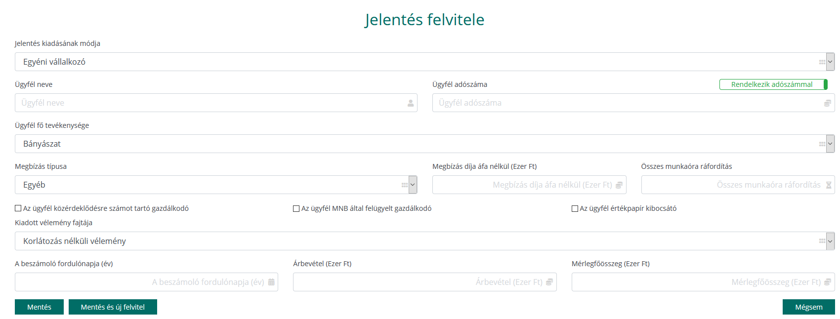 Jelentesek felvitele