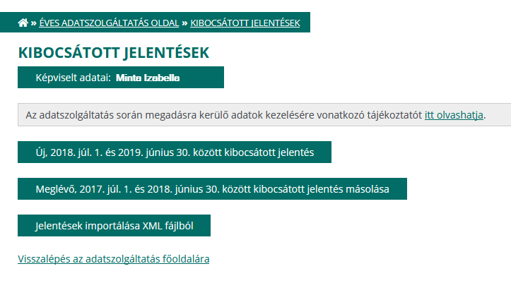 Kibocsátott jelentések