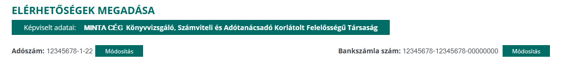 Társasági alapadatok - elérhetőség megadása